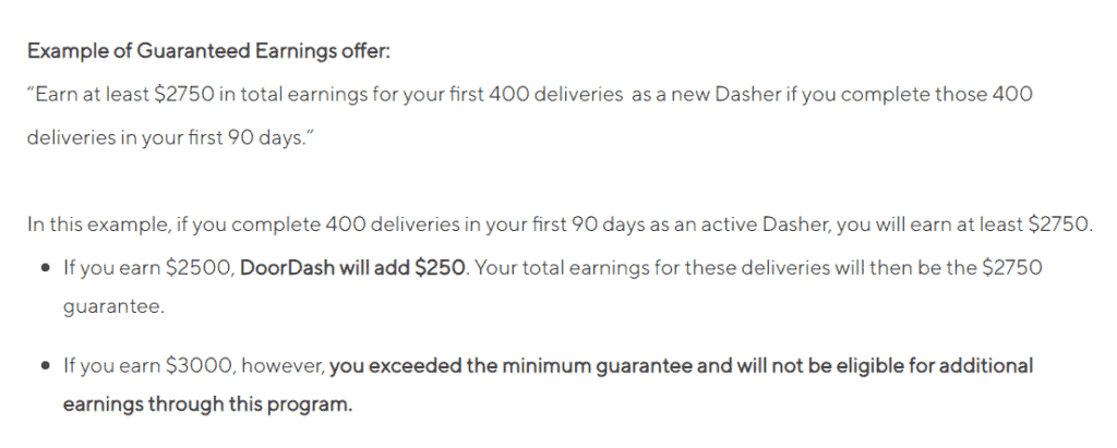 guaranteed earnings incentives doordash