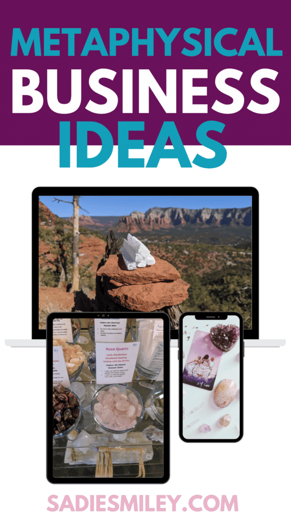 text reads: metaphysical business ideas - images of crystals and tarot cards