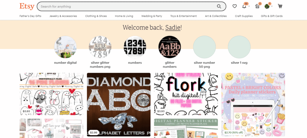 homepage of Etsy.com