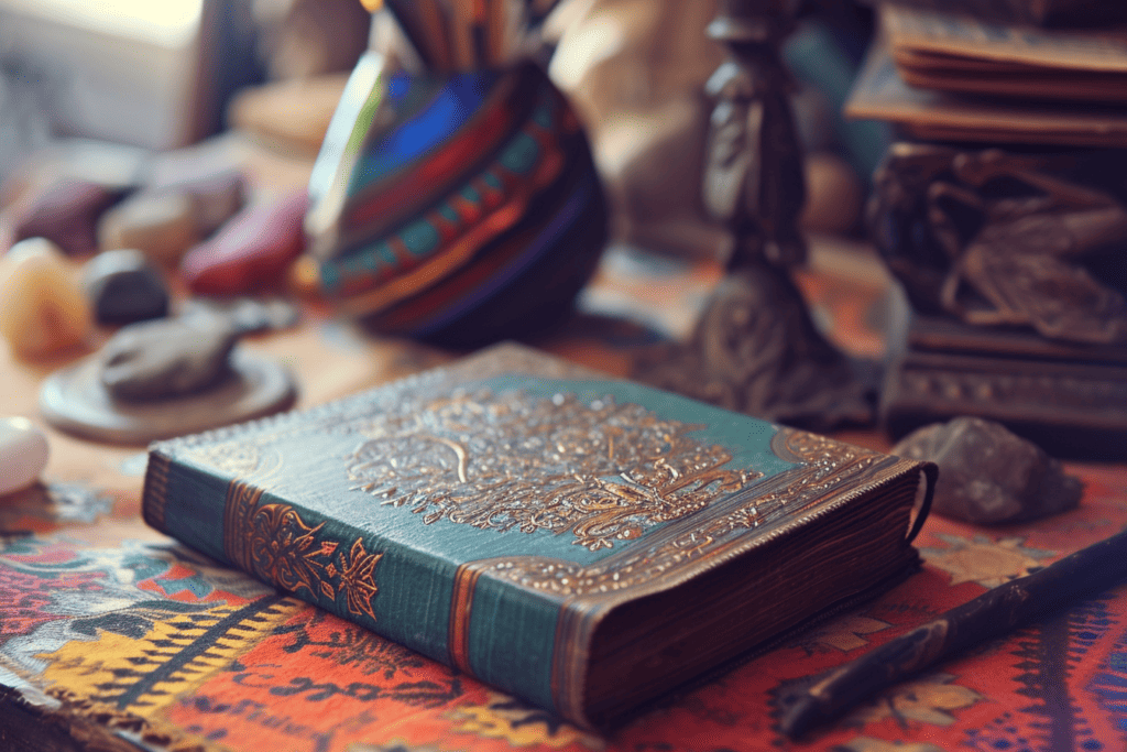 beautiful teal tarot journal on a table